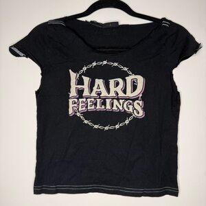HOT LAVA Hard Feelings Babydoll Bleached Distressed Goth Grunge Graphic Crop Top